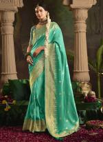 Pure Dola Silk Teal Wedding Wear Weaving  Saree